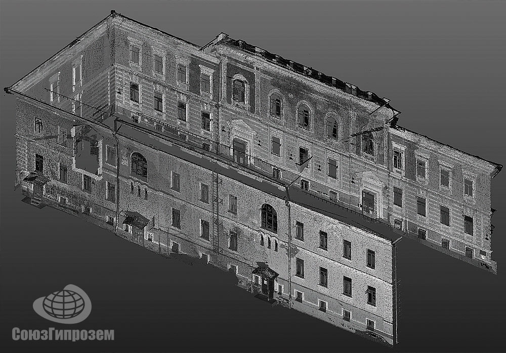 Точечная модель фасадов здания МАРХИ, полученная по данным 3D сканирования