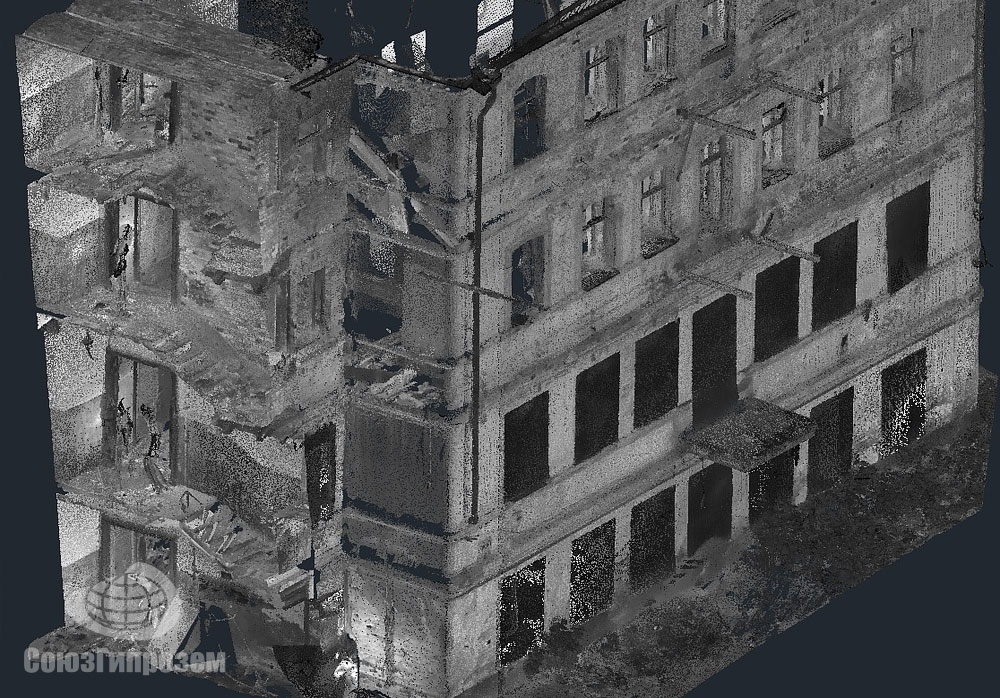 Фрагмент точечной модели аварийного здания на Петровском бульваре