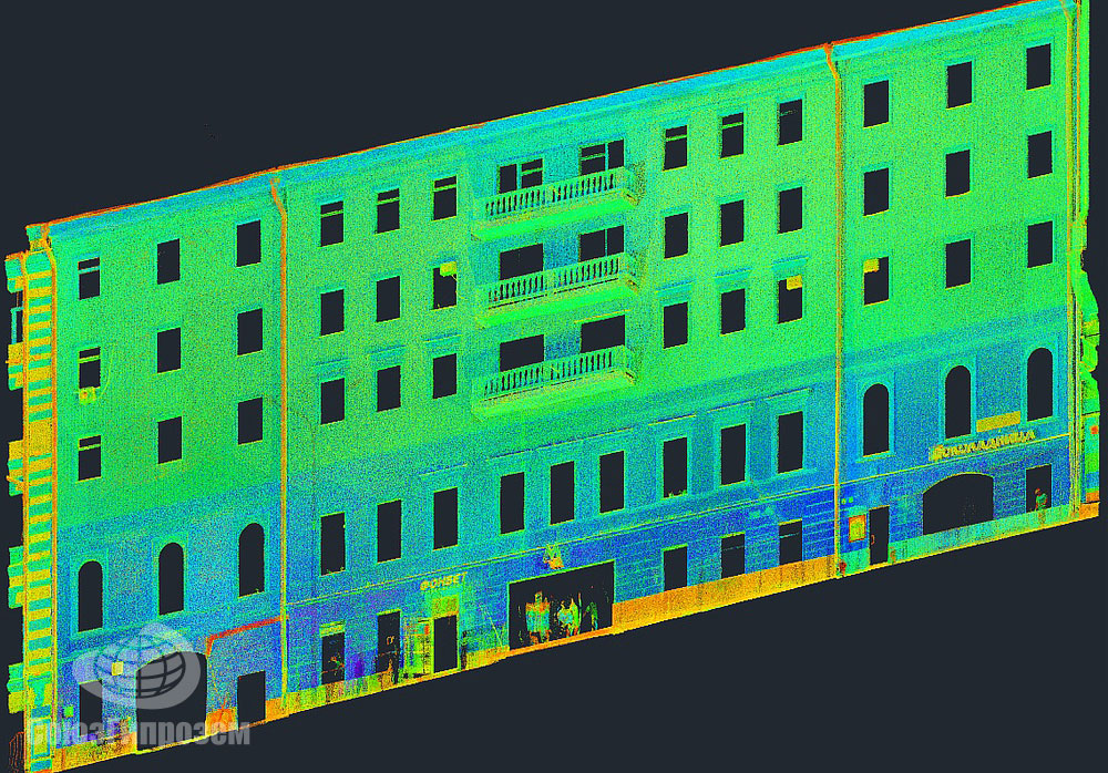 Облако точек лазерного сканирования главного фасада здания