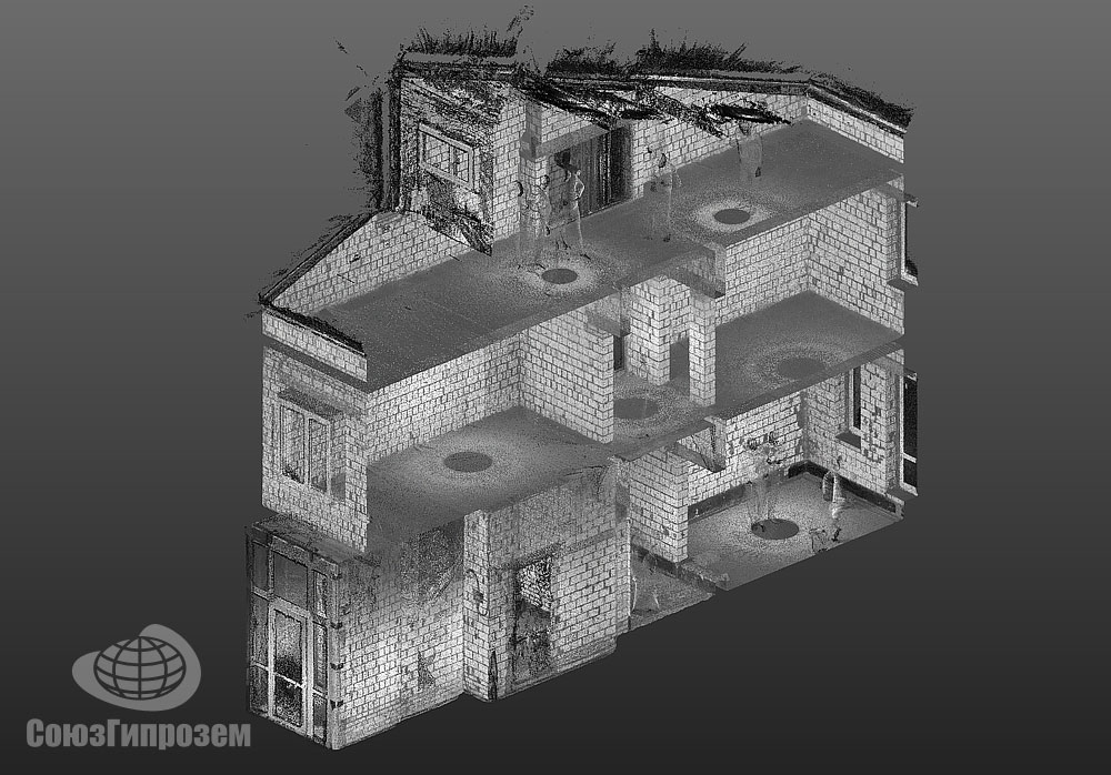 Вертикальный разрез точечной 3D модели квартиры в таунхаусе