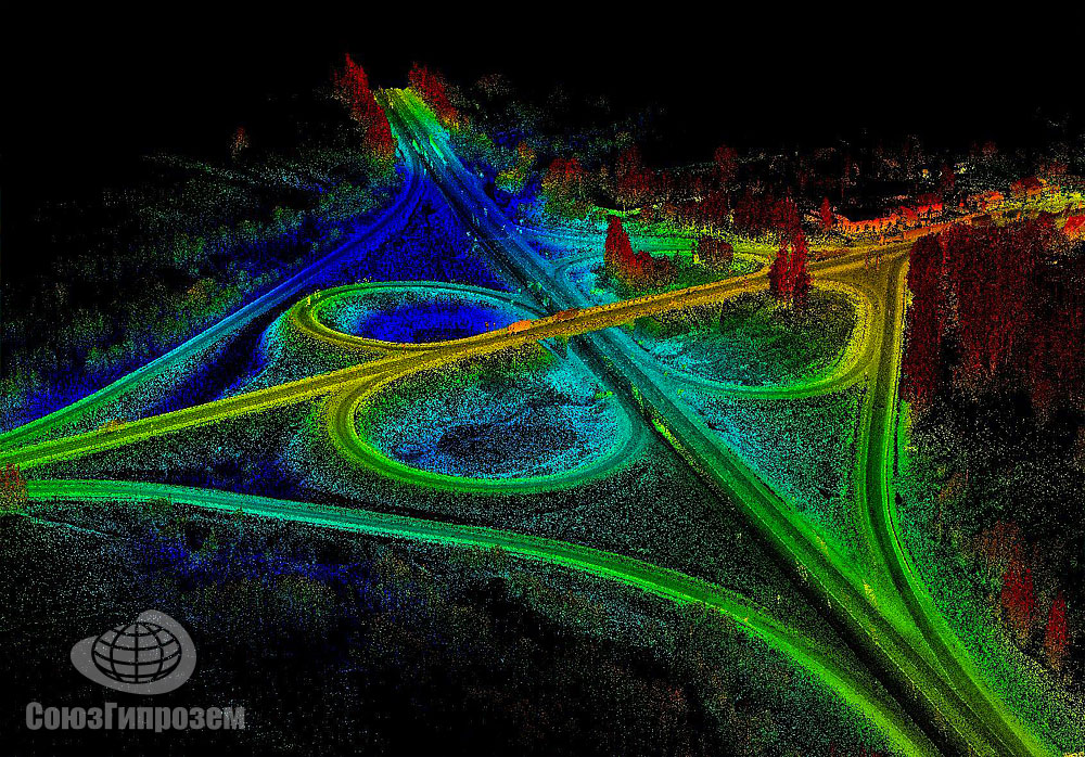 Облако точек воздушного лазерного сканирования дорожной развязки