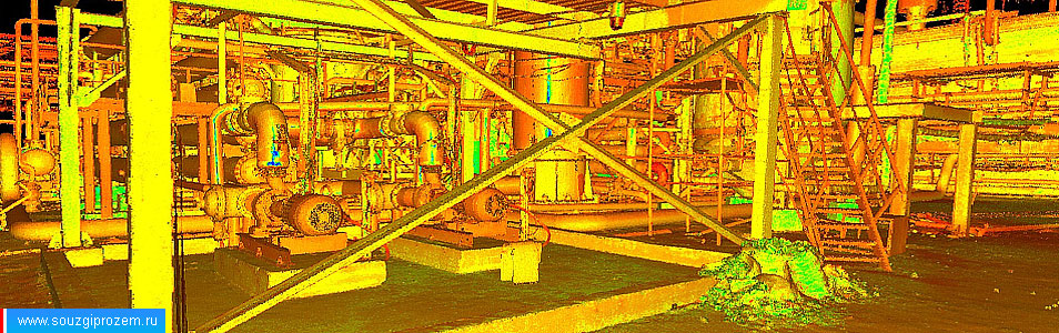 Точечная модель цеха завода, полученная по результатам обмерных работ методом лазерного сканирования