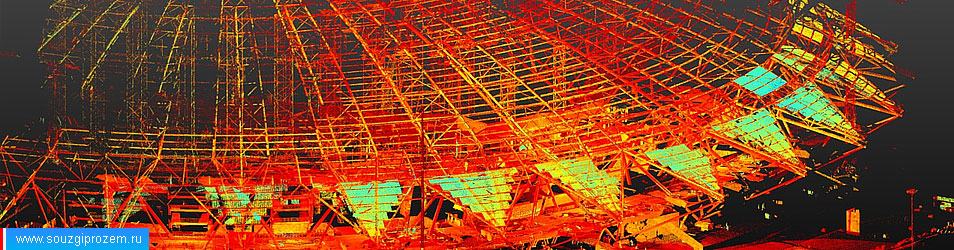 Облако точек лазерного сканирования крыши стадиона «Самара Арена»: вид снаружи