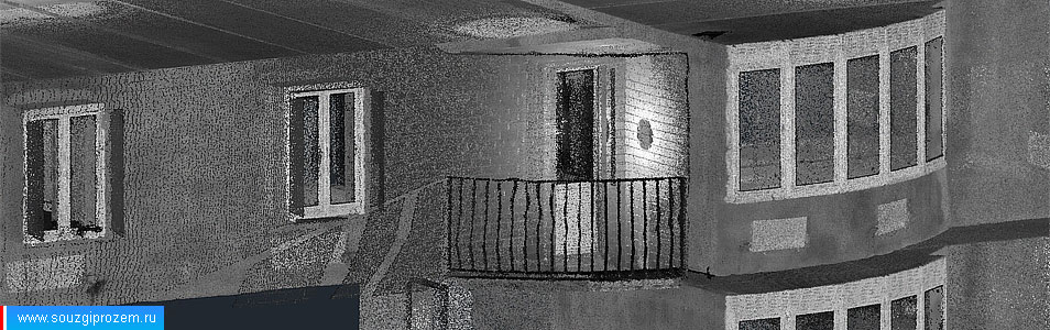 Фрагмент точечной 3D модели квартиры в Черноголовке, полученной в результате лазерного сканирования для целей дизайна интерьеров
