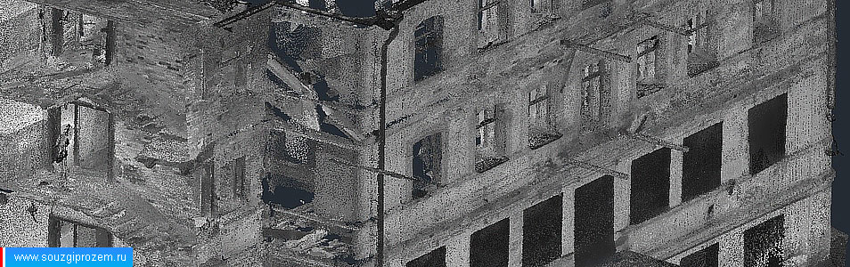 Фрагмент облака точек лазерного сканирования здания на Петровском бульваре в Москве, полученного для целей подготовки проекта восстановления и реконструкции