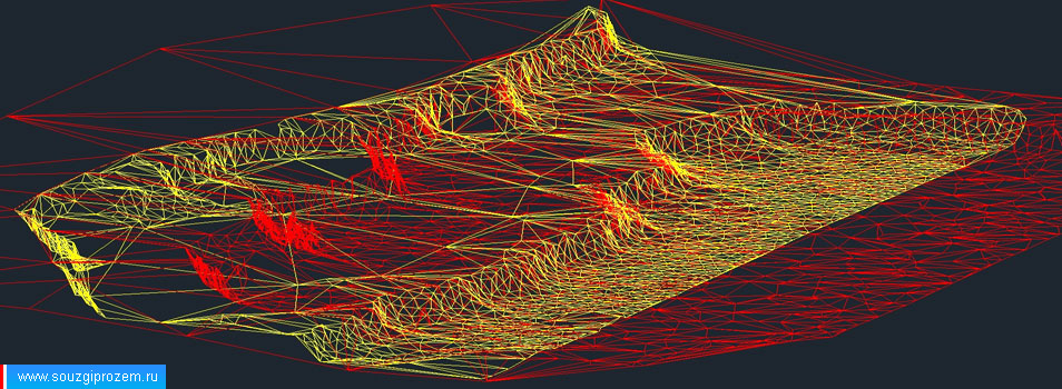 3D модель известнякового карьера, построенная для целей подсчёта объёмов выработки